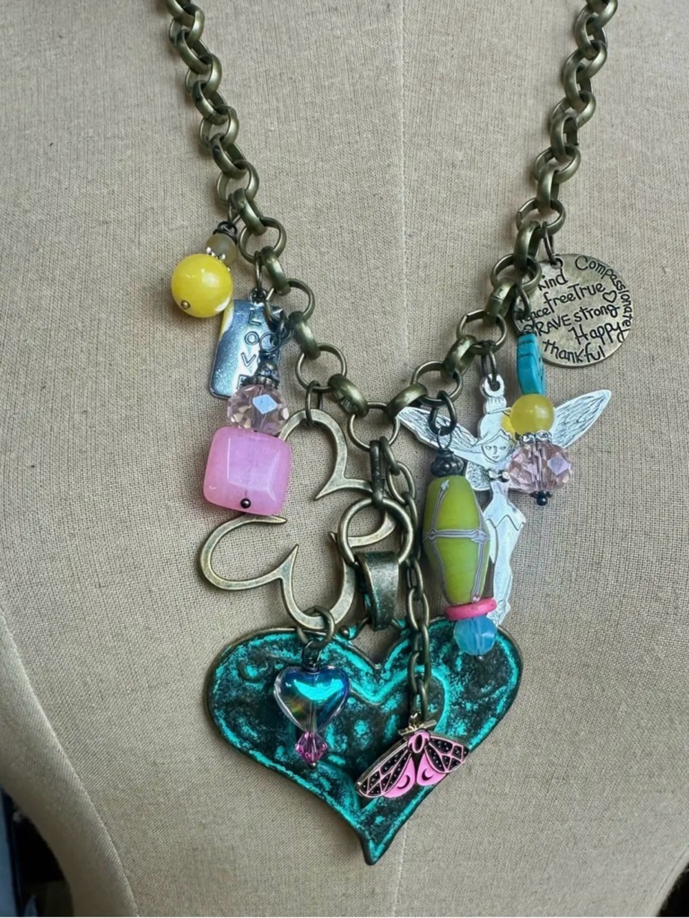 Gypsy Junk Sorbet Chunky Heart Charm Multicolor Pendant Necklace